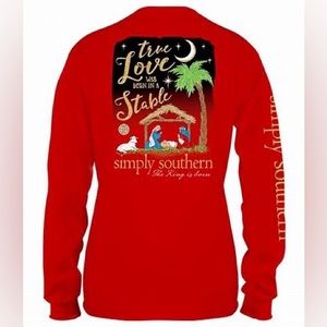 Simply Southern Christmas True Love Born in a Stable Shirt Small long sleeve red